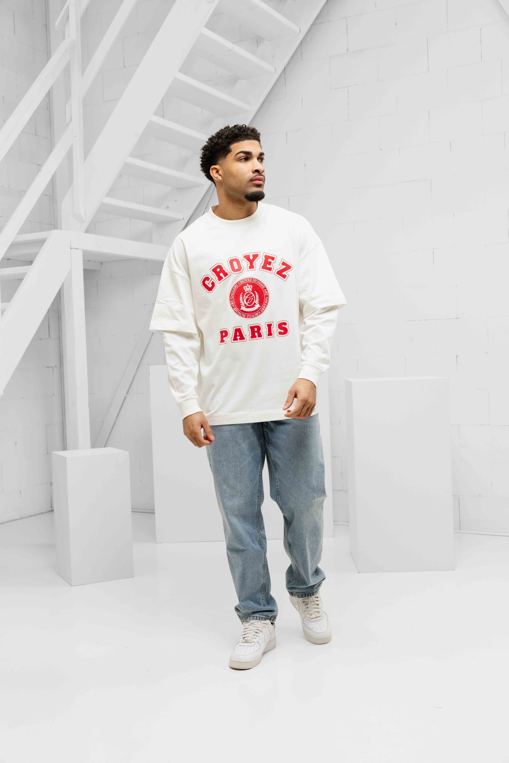 Croyez Bouclier Longsleeve Heren Gebroken Wit