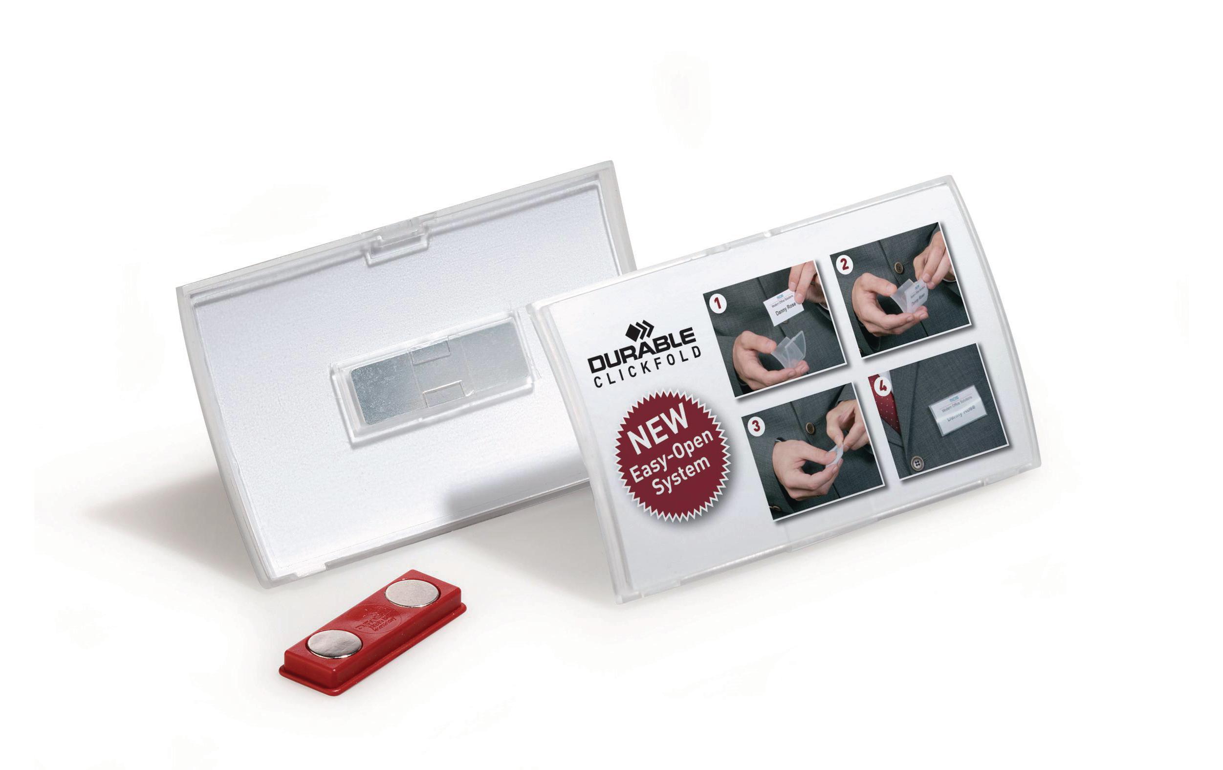 Namensschild mit Magnet Click Fold 40 x 75 mm, 10 Stück10 aufklappbare Namensschilder mit Doppel-Magneten