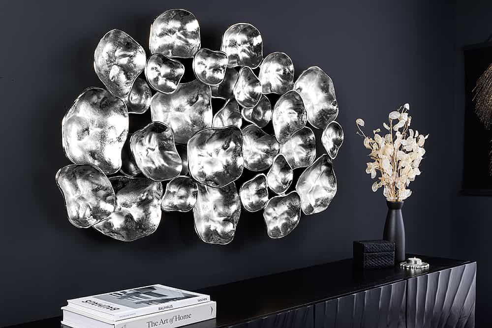Moderne Wanddekoration VARIATION 105cm silber Metall handmade