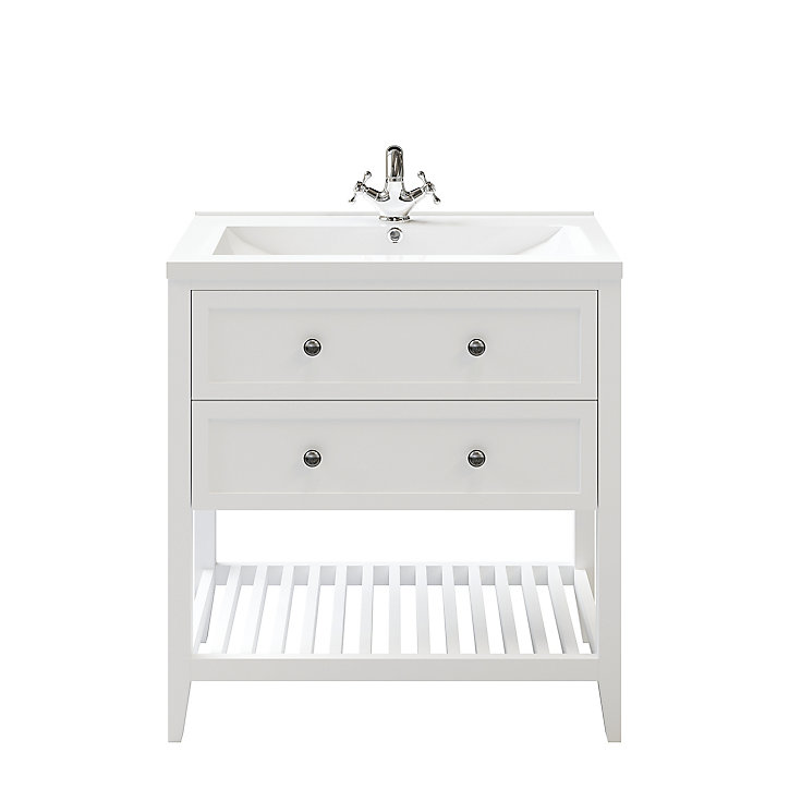 Ensemble l.80 cm meuble sous vasque Perma blanc à poser + plan vasque Nira céramique blanc