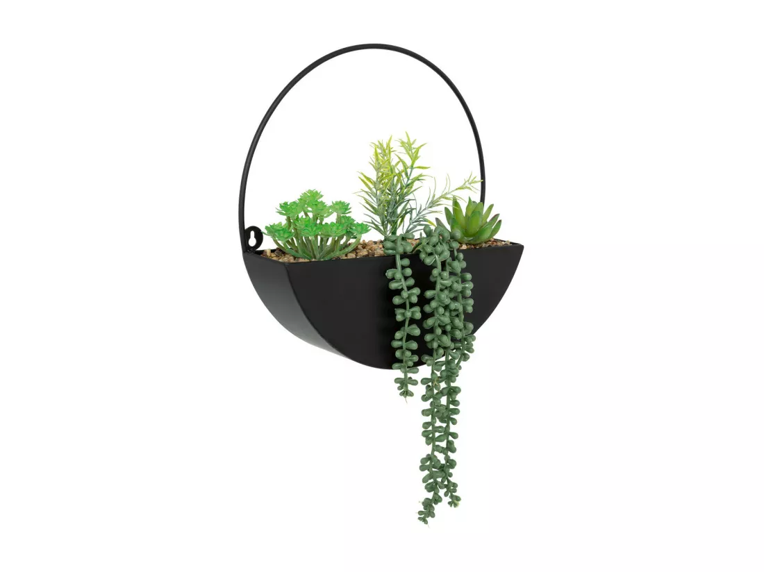 Plantes artificielles dans un support en métal Noir à suspendre H 41 cm