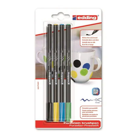 edding 4200 Porzellan Brushpen 1-4mm, 4 Stück kalte Farben