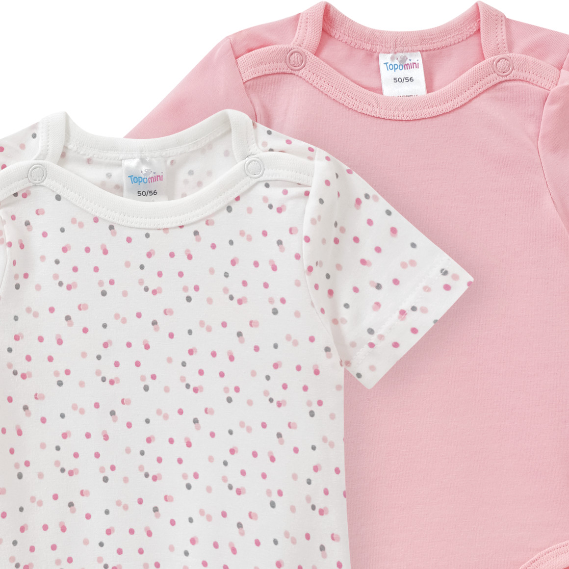 Topomini 2 Baby Bodys in verschiedenen Dessins rosa / weiss