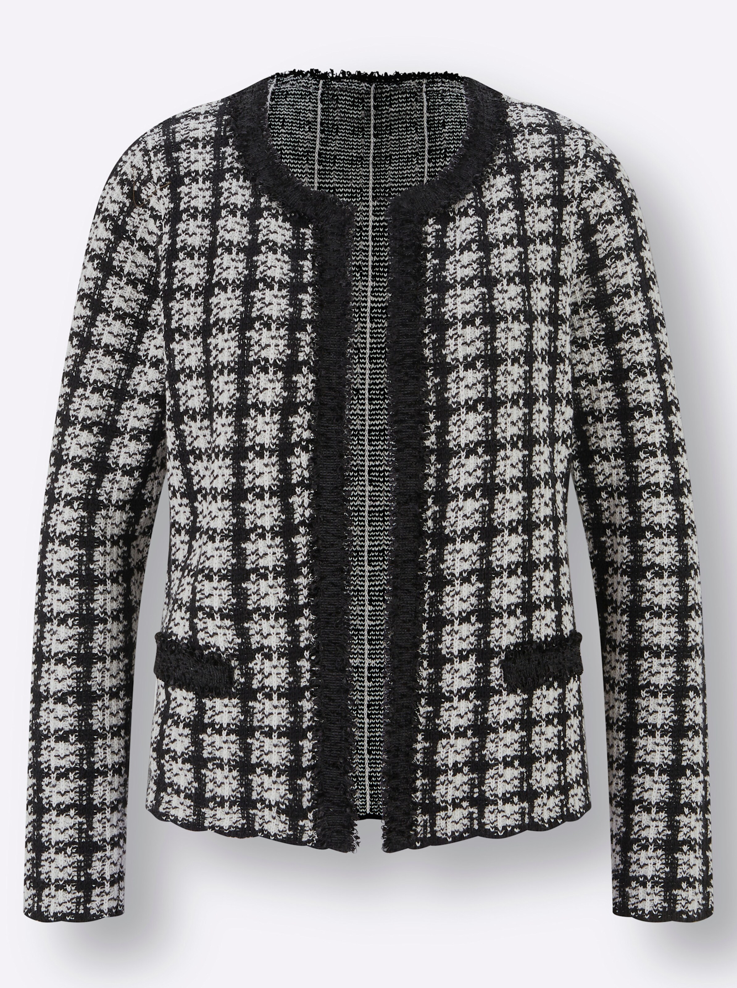 Jacquardstrickjacke in schwarz-ecru-gemustert