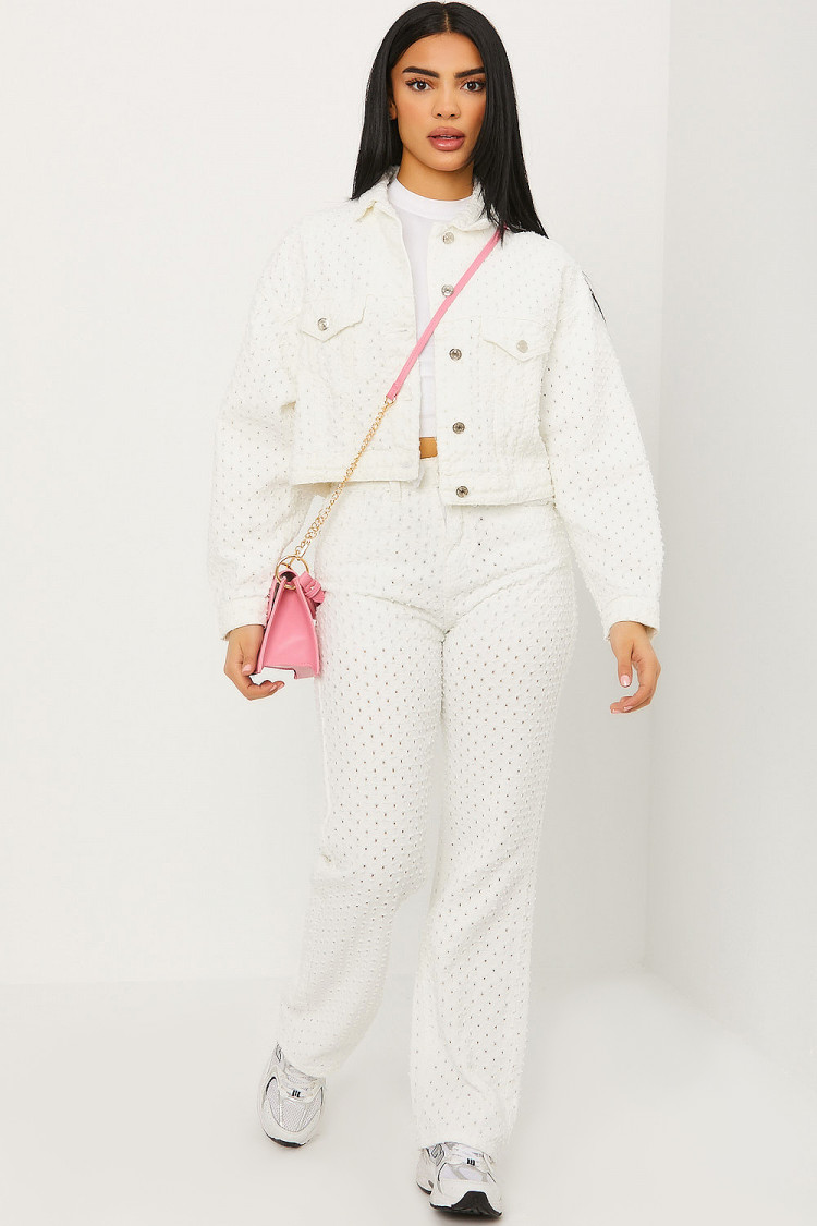 Jean blanc Wide Leg à trous
