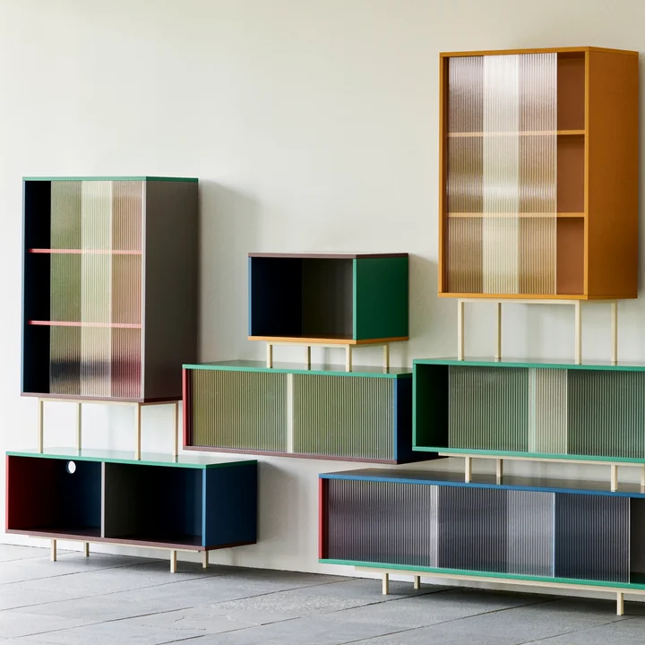 HAY - Colour Cabinet M mit Glastüren, 120 x 51 cm, dark mint (freistehend)