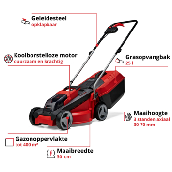 Einhell 18V grasmaaier GE-CM 18/30 Li incl 3.0Ah accu en oplader