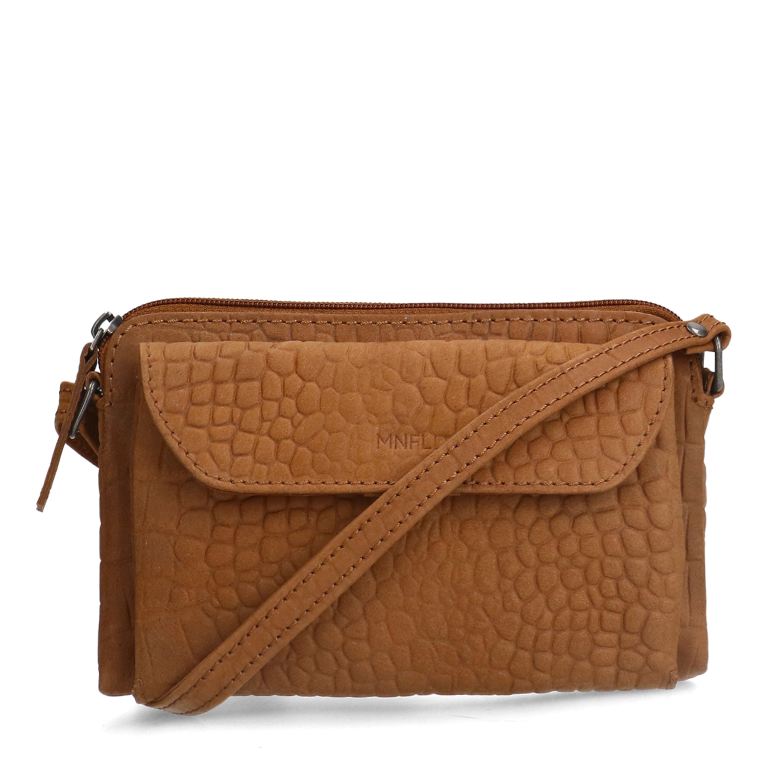 Cognac leren croco clutch