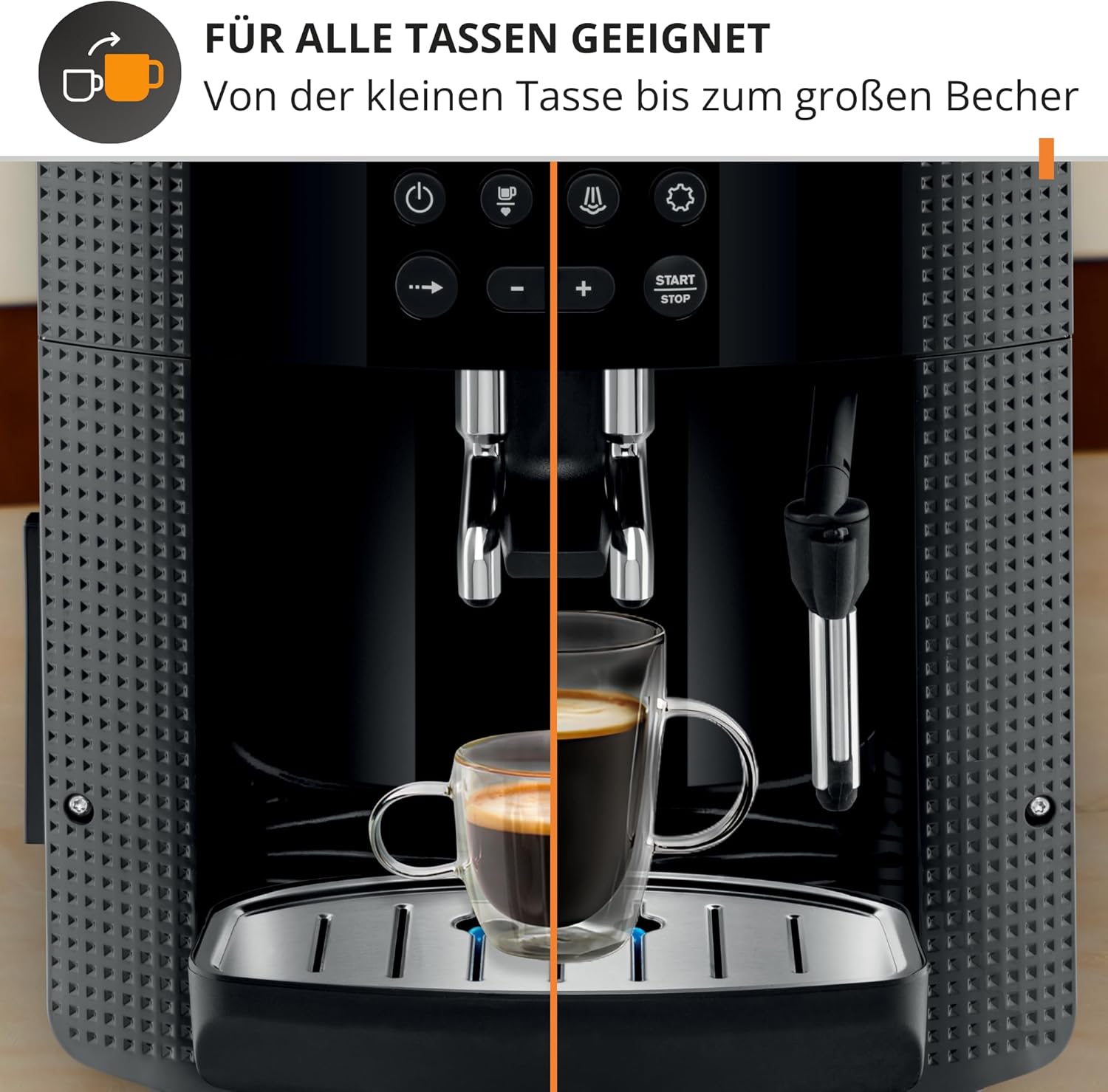 Krups Essential Kaffeevollautomat mit Milchschlauch, 2-Tassen-Funktion, LCD-Display, Einfache Reinigung, Kaffeemaschine, TÜV-Siegel, Schwarz, EA816031
