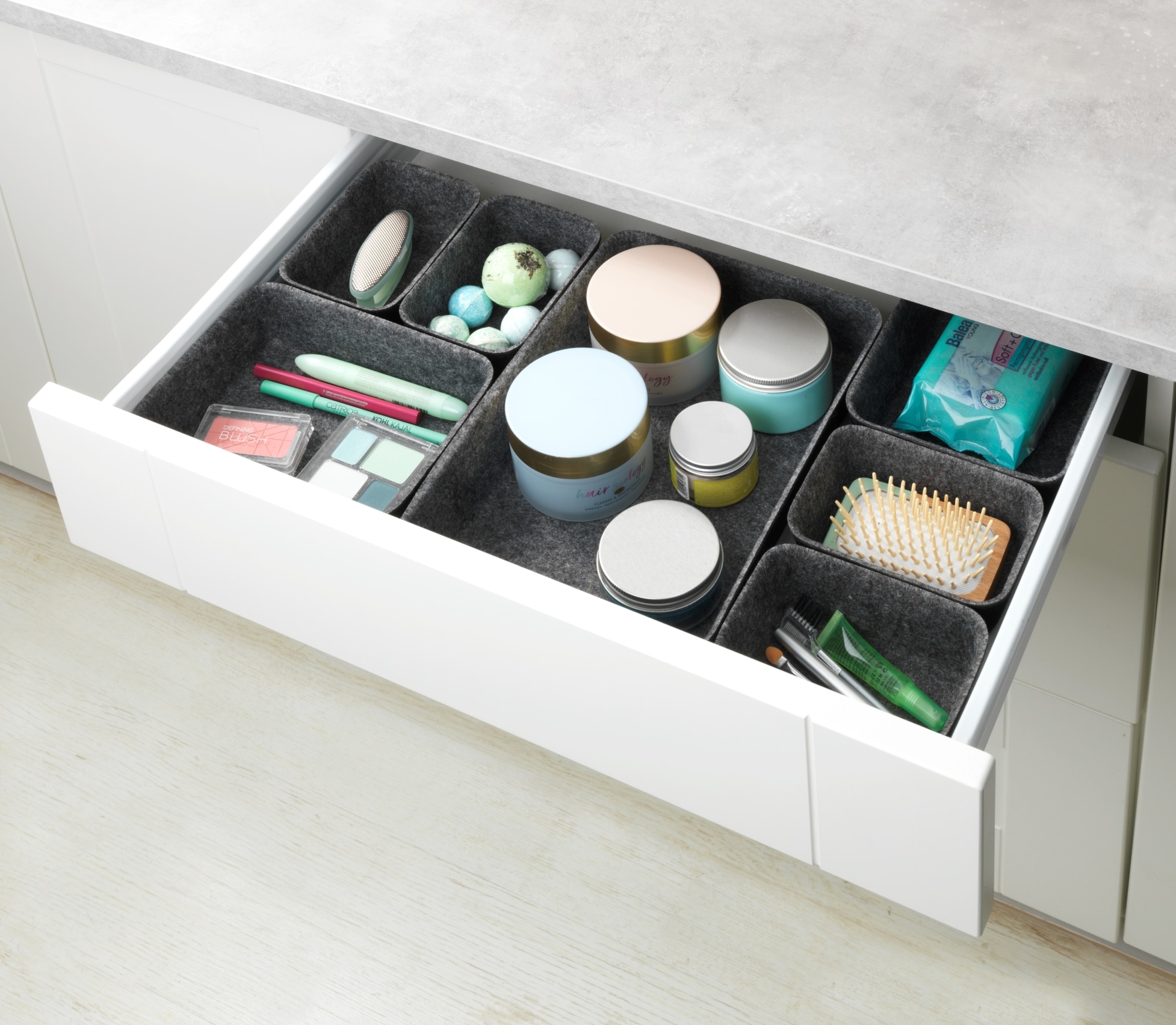 WENKO Organizer Aufbewahrungsboxen für Schubladen, 3 Grössen, recycelter Polyesterfilz