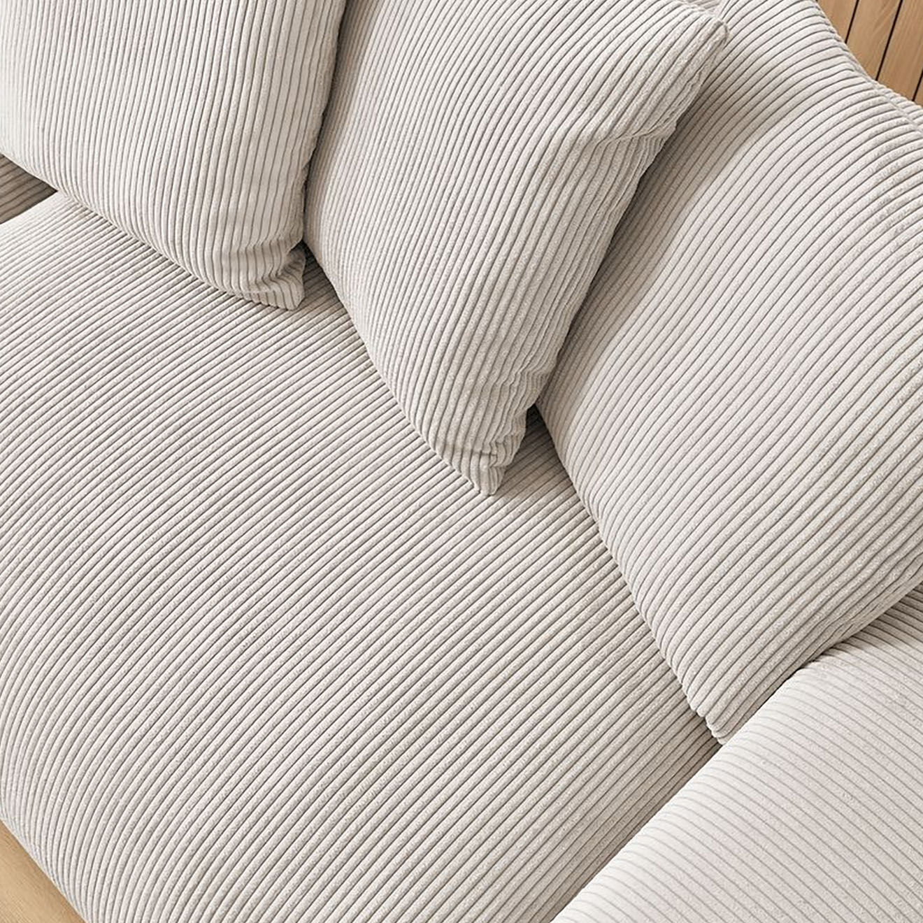 Bobochic Canapé 4 places moelleux voltaire velours côtelé beige - 320x124x75 cm