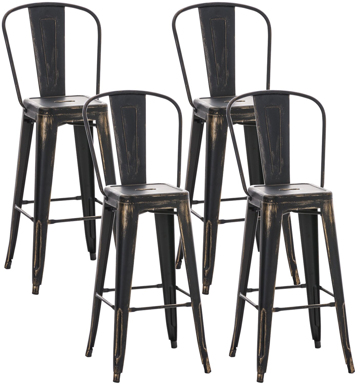 CLP 4er Set Metall Barhocker Aiden Mit Hoher Rückenlehne I 4 x Hocker Mit Fußstütze Und Bodenschonern