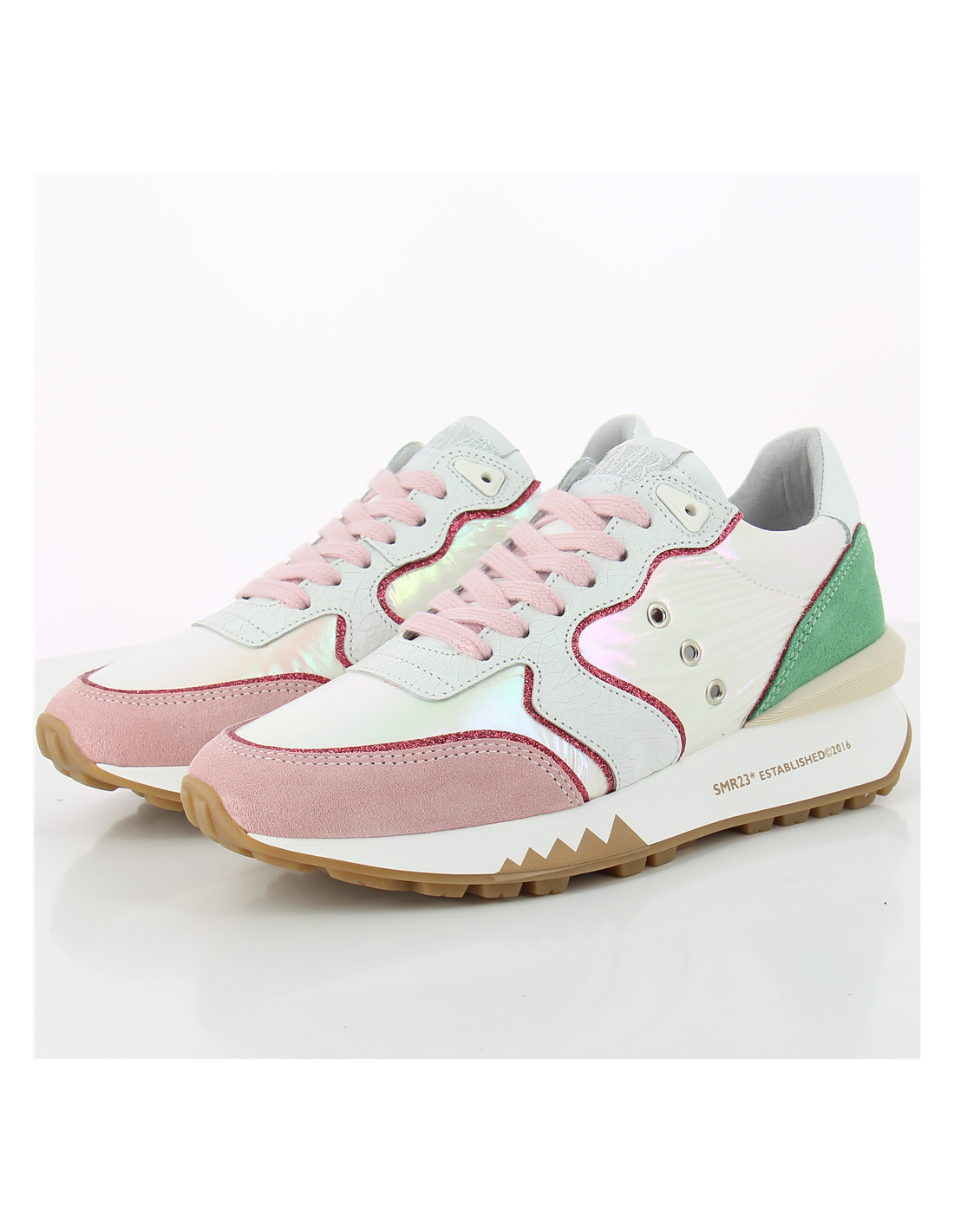 semerdjian baskets de ville femme rene 7448 daim rose/blanc/vert