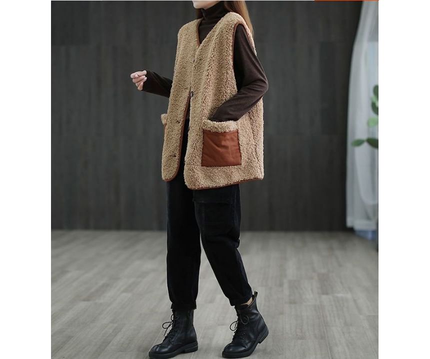 ZIMO - V-hals fleece vest met knoopjes