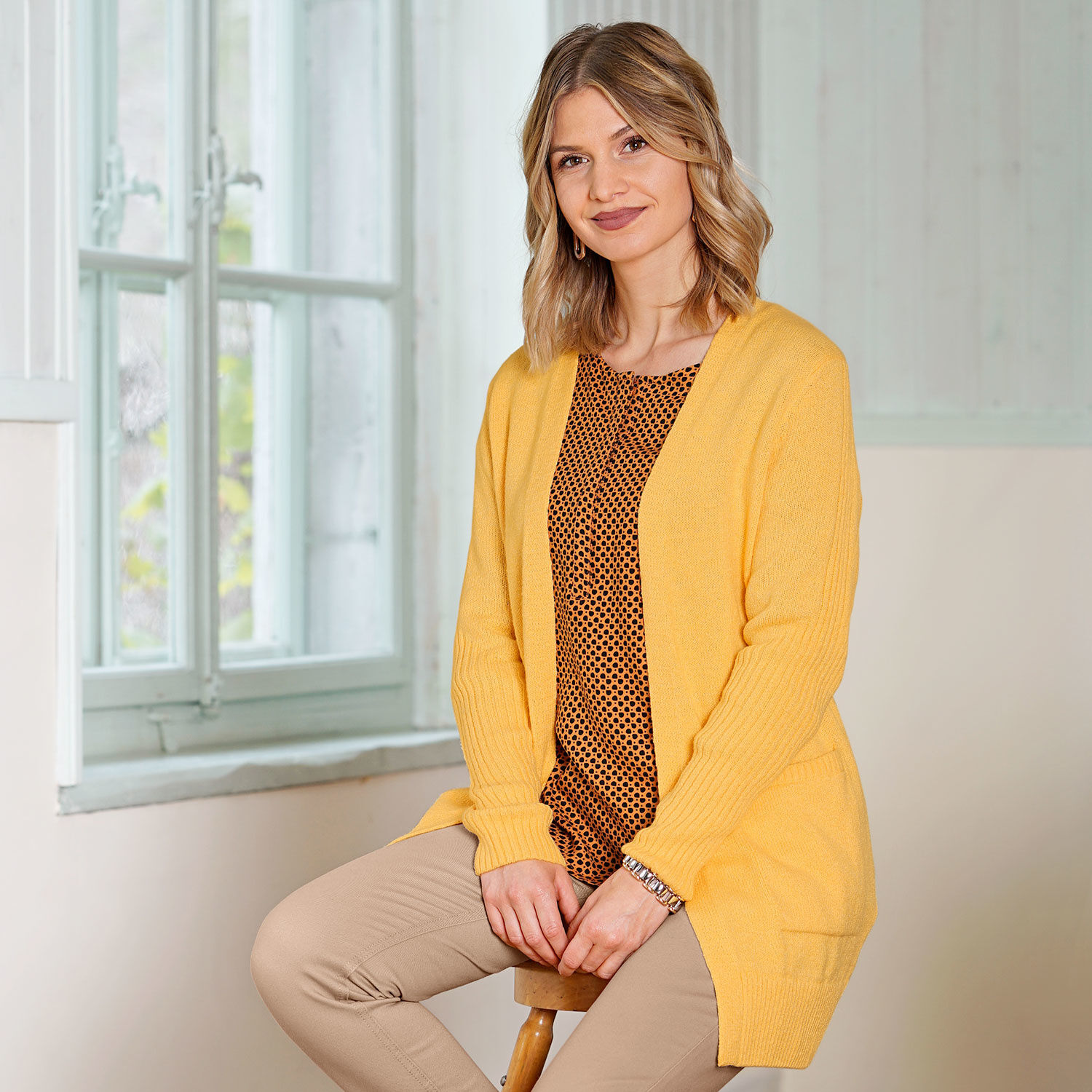 Longcardigan mit Ripp-Effekt