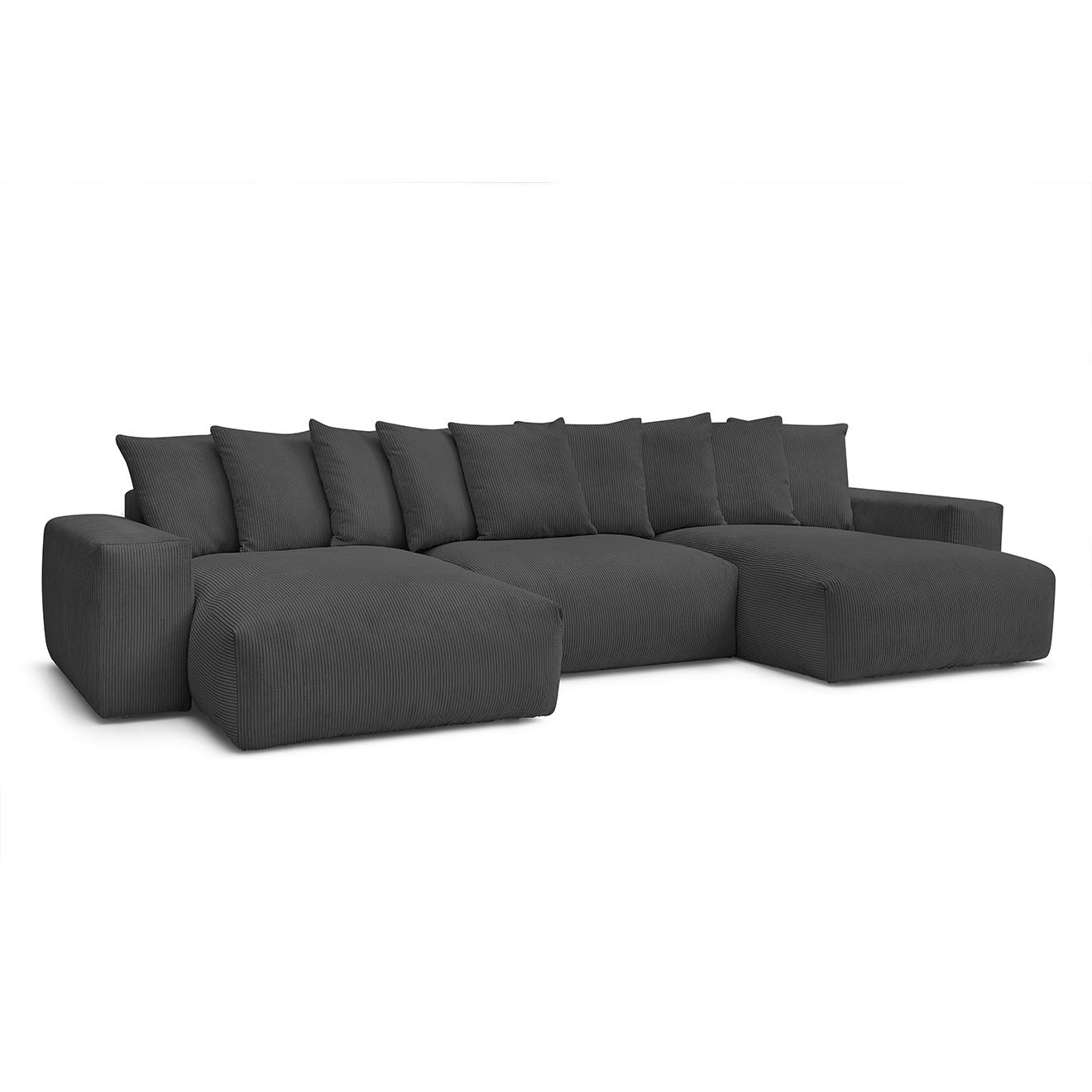 Bobochic Canapé panoramique fixe ultra moelleux voltaire velours côtelé gris foncé - 420x174x75 cm
