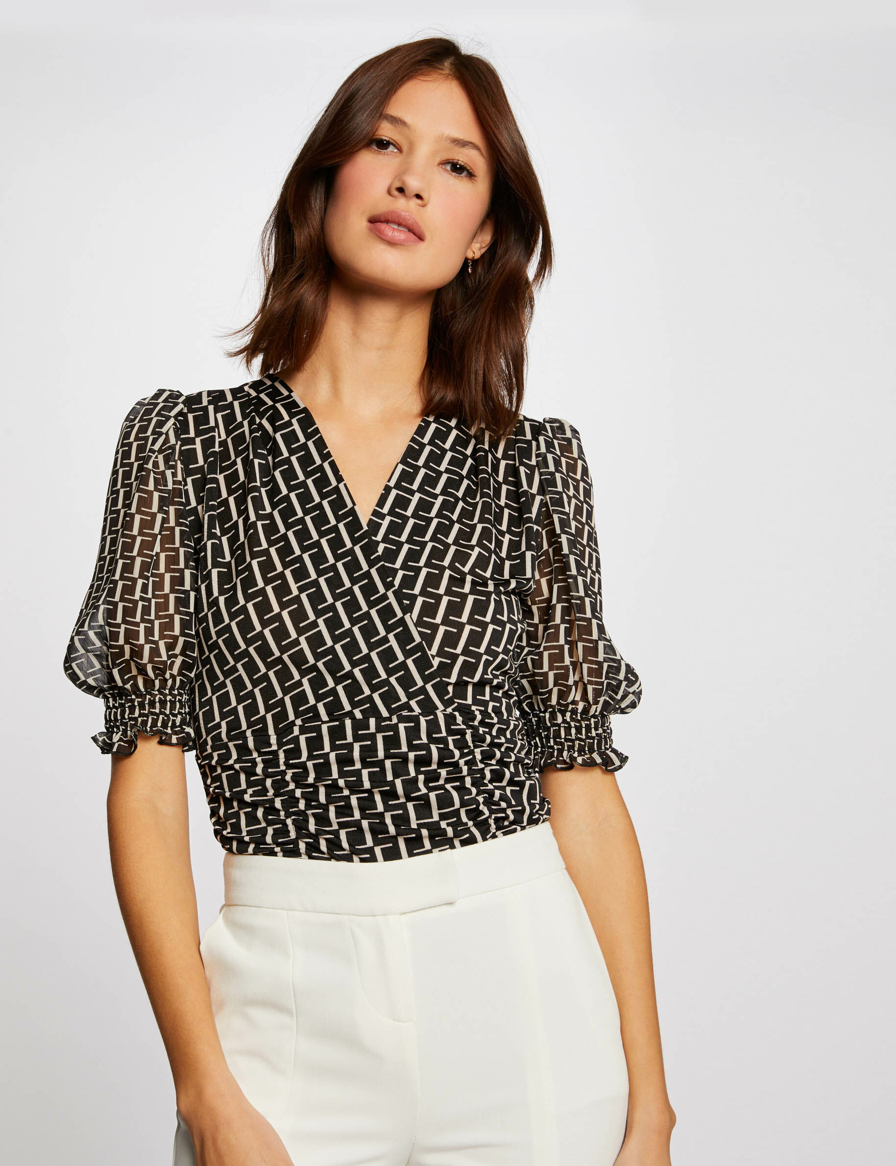 T-shirt manches courtes imprimé noir femme - noir
