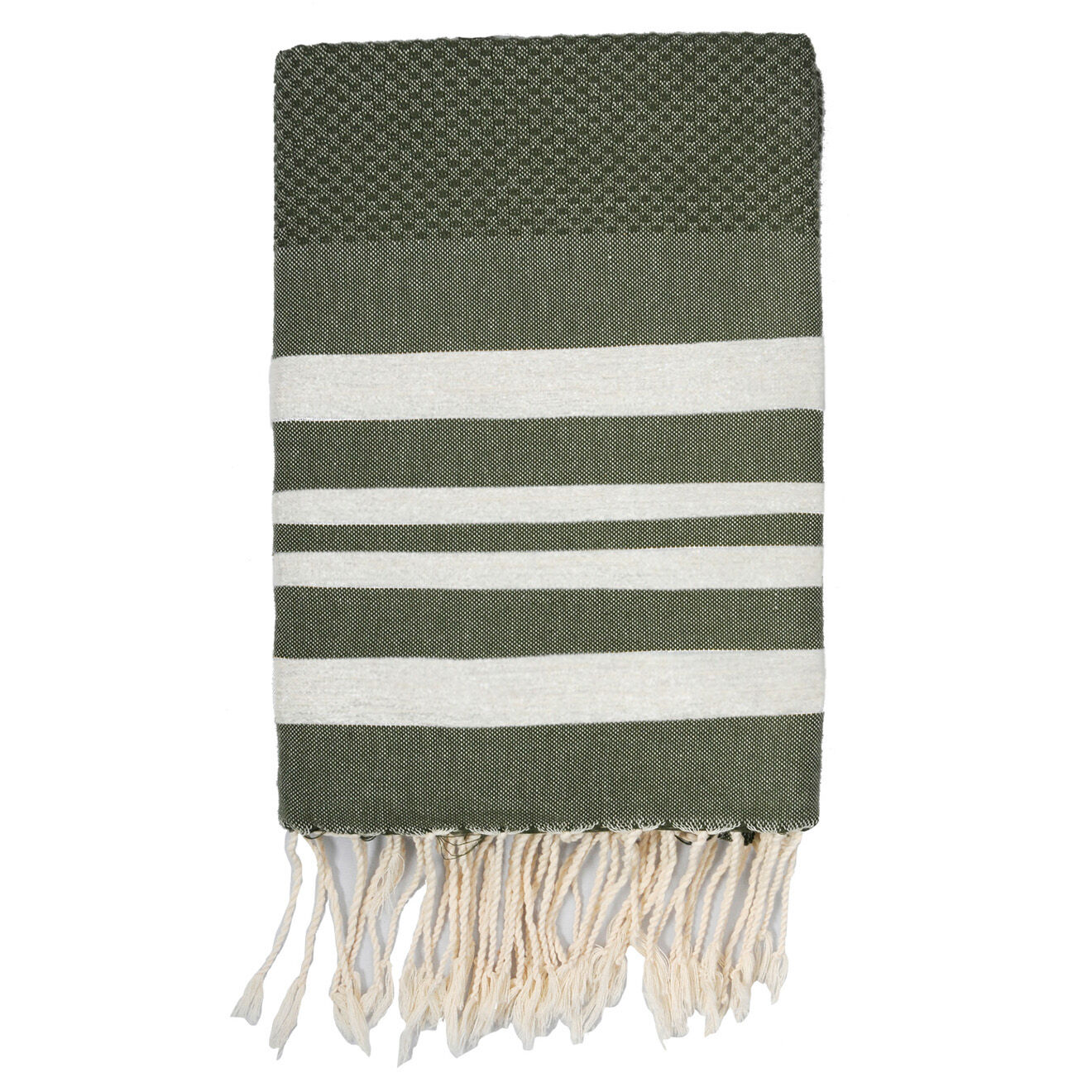 Febronie Fouta Nid d'abeille Hamptons Lurex vert kaki/argenté - 100x200 cm