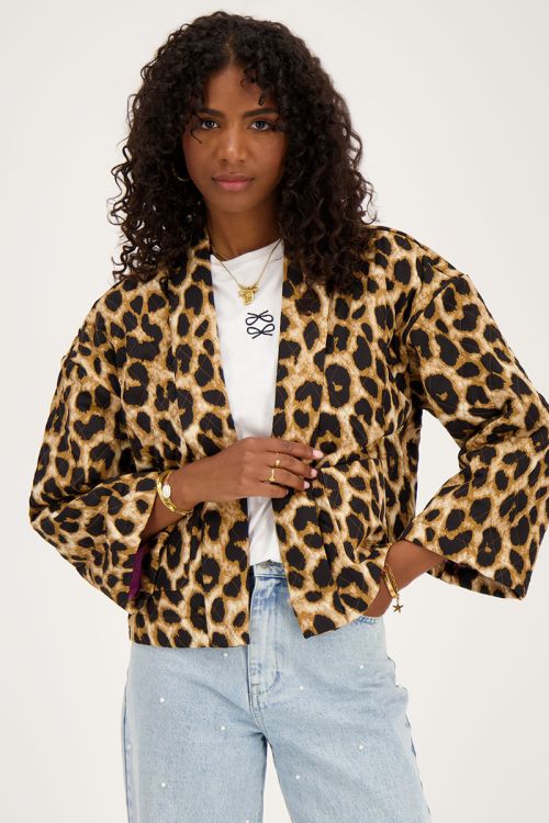 Beige kimono jasje met panterprint
