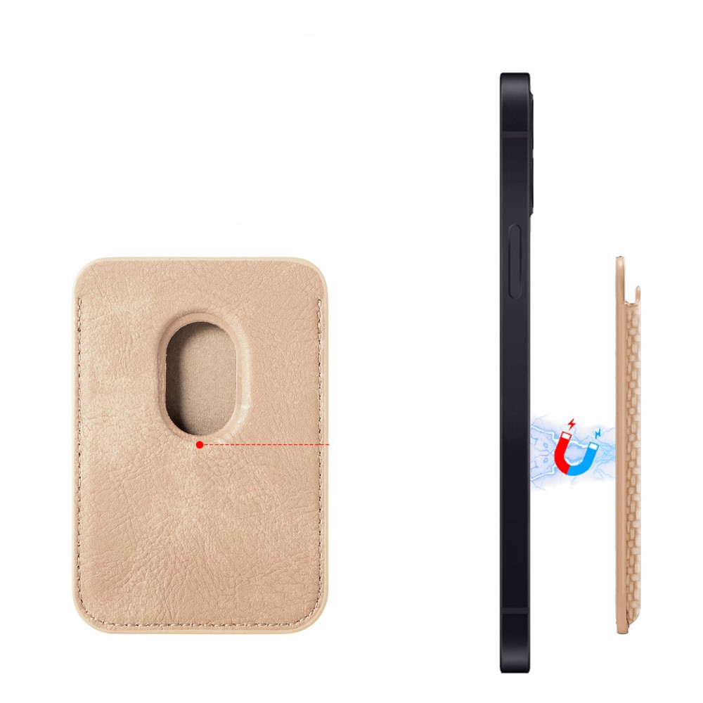 Magnetische MagSafe iPhone Leder Wallet Kreditkarten Halterung in Carbon Optik - Beige