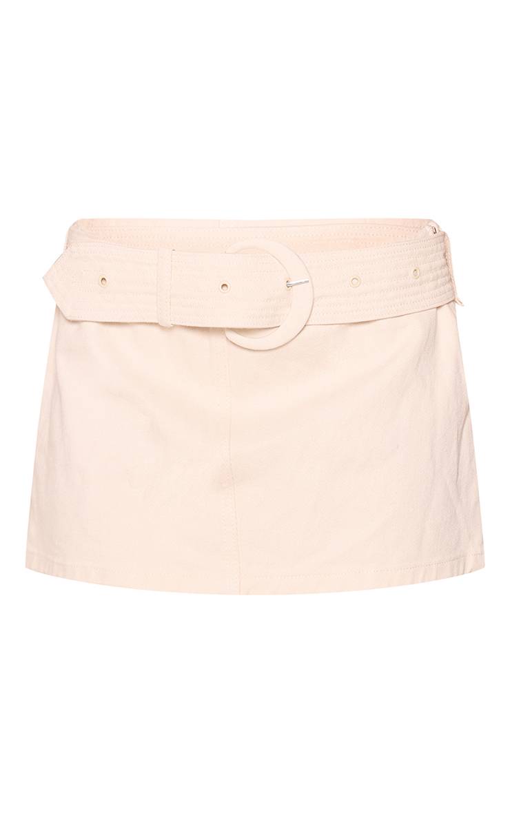 Ecru Jupe Mini En Denim Avec Détail Ceinture Large Et Taille Repliée Petite