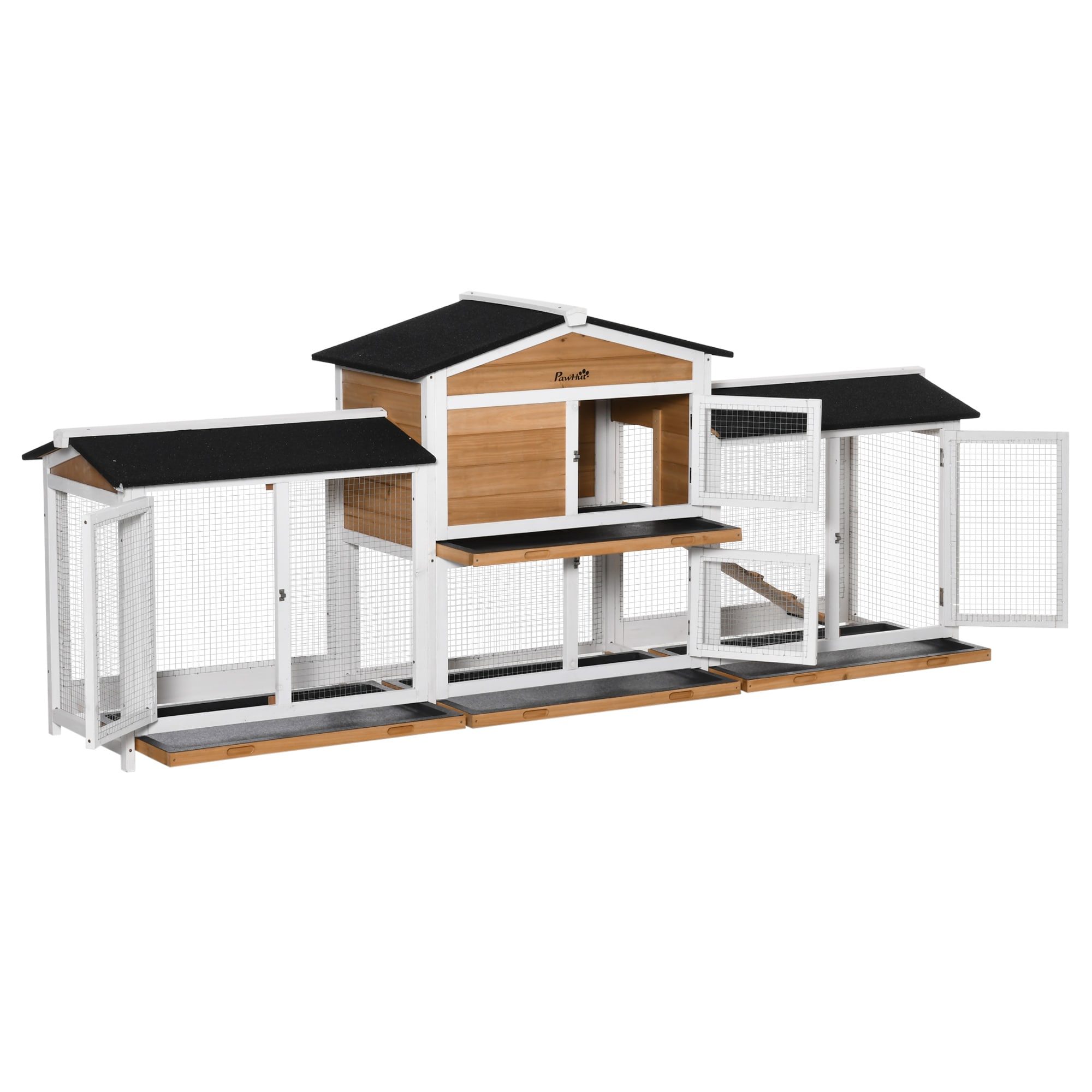 PawHut Kaninchenstall mit Freilauf bunt 230L x 53B x 93,5H cm