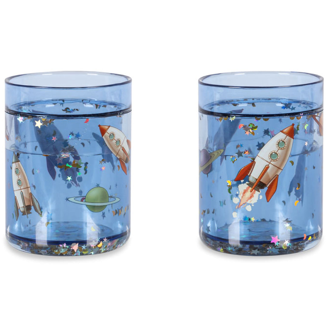 konges sløjd kinderbekers met glitter outer space - blauw - 2st