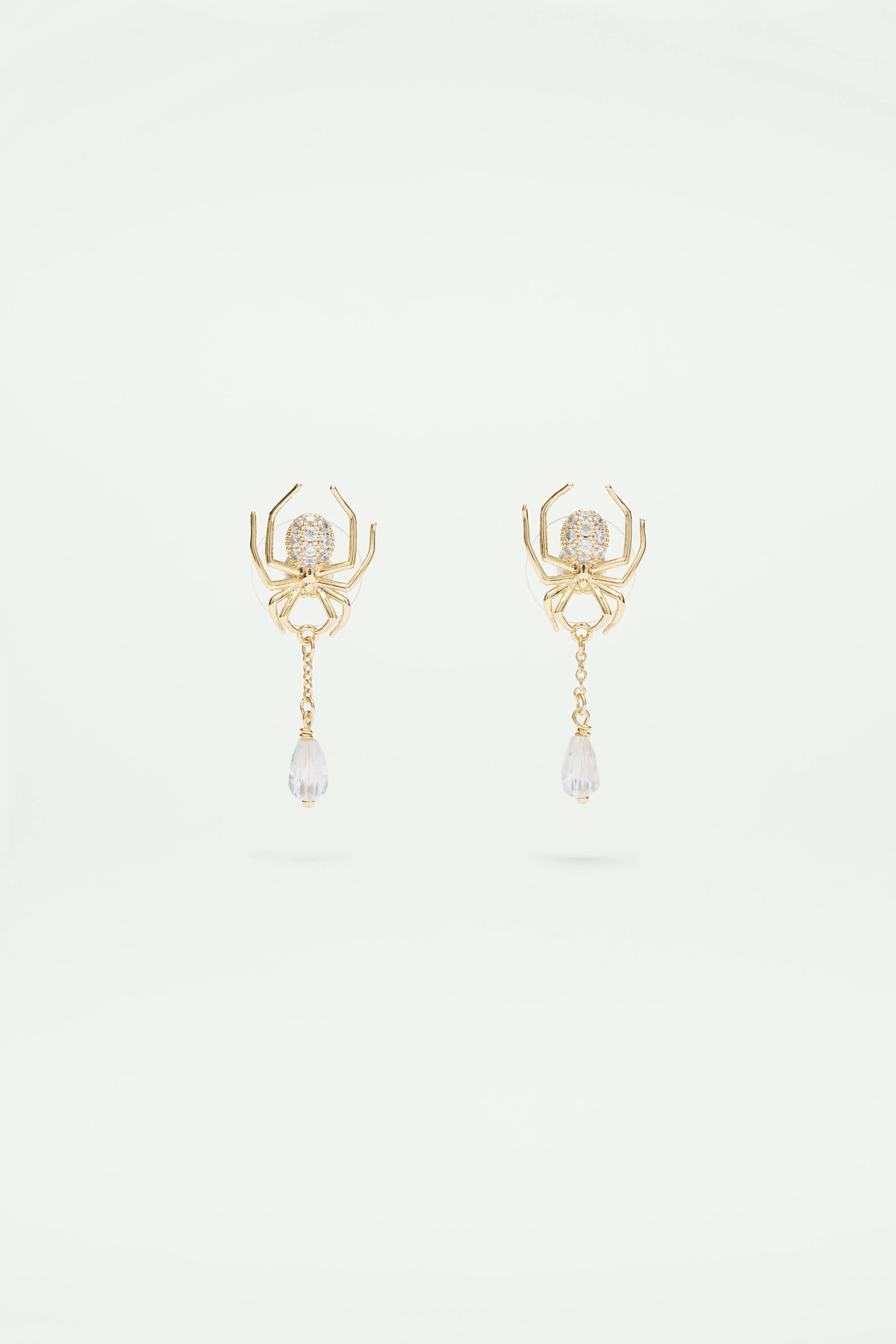 Boucles d'oreilles tiges pendantes araignée dorée et pierre taillée | Jaune