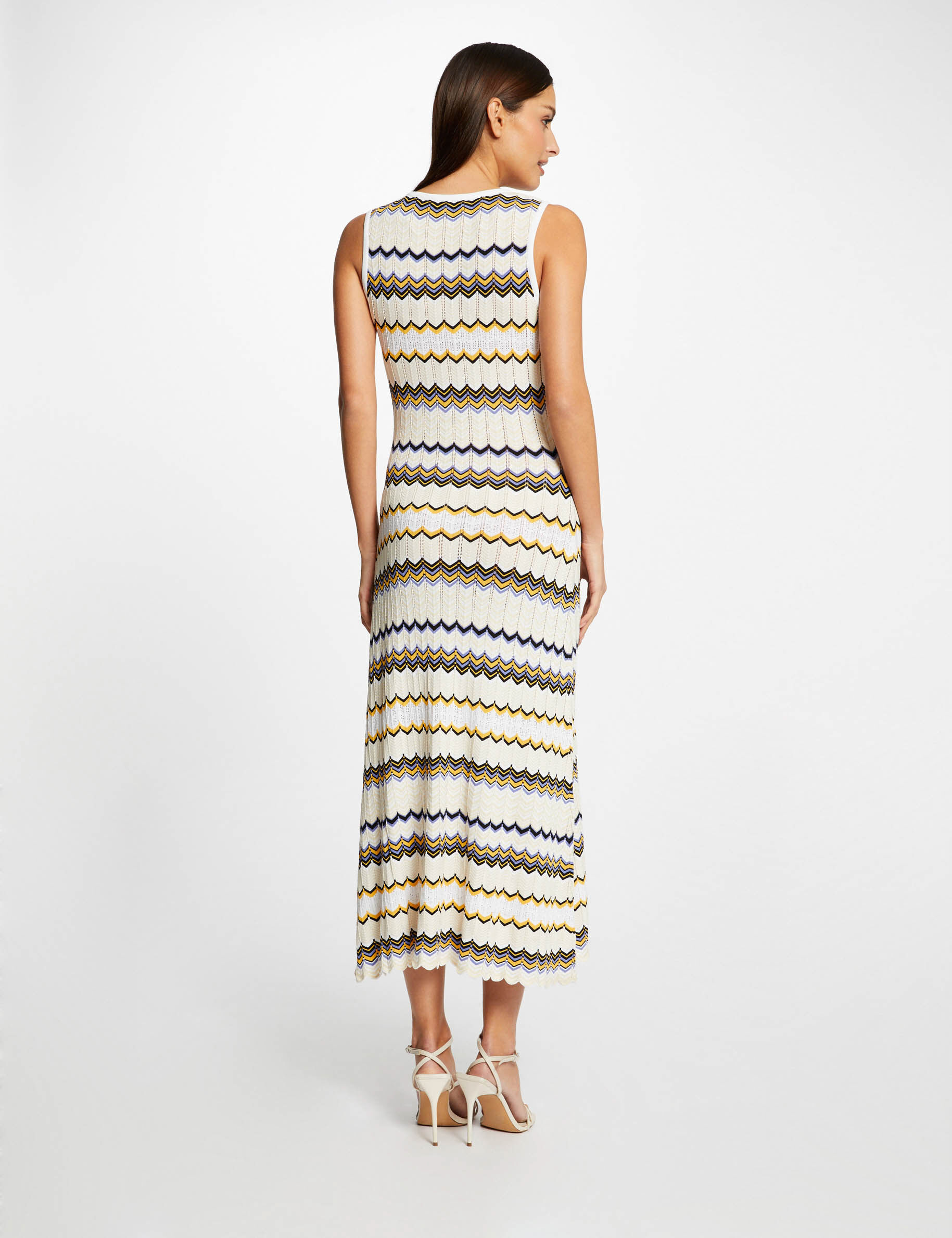 Robe pull longue droite imprimé chevron ivoire femme - ivoire