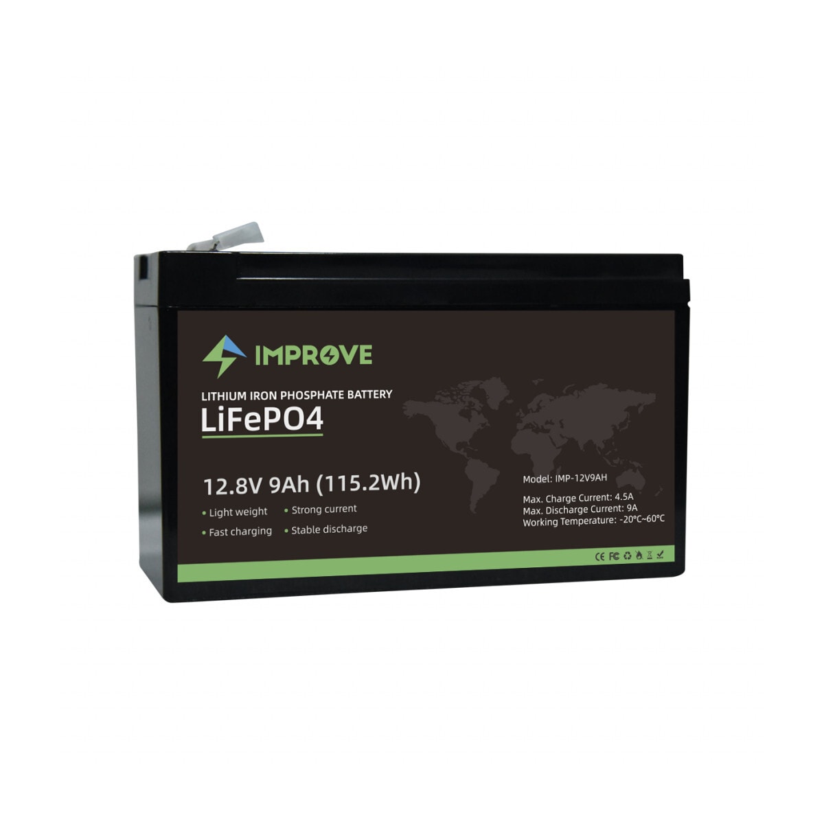 IMPROVE Lithium Batteri 12V 9Ah (LiFePO4) BMS 9A