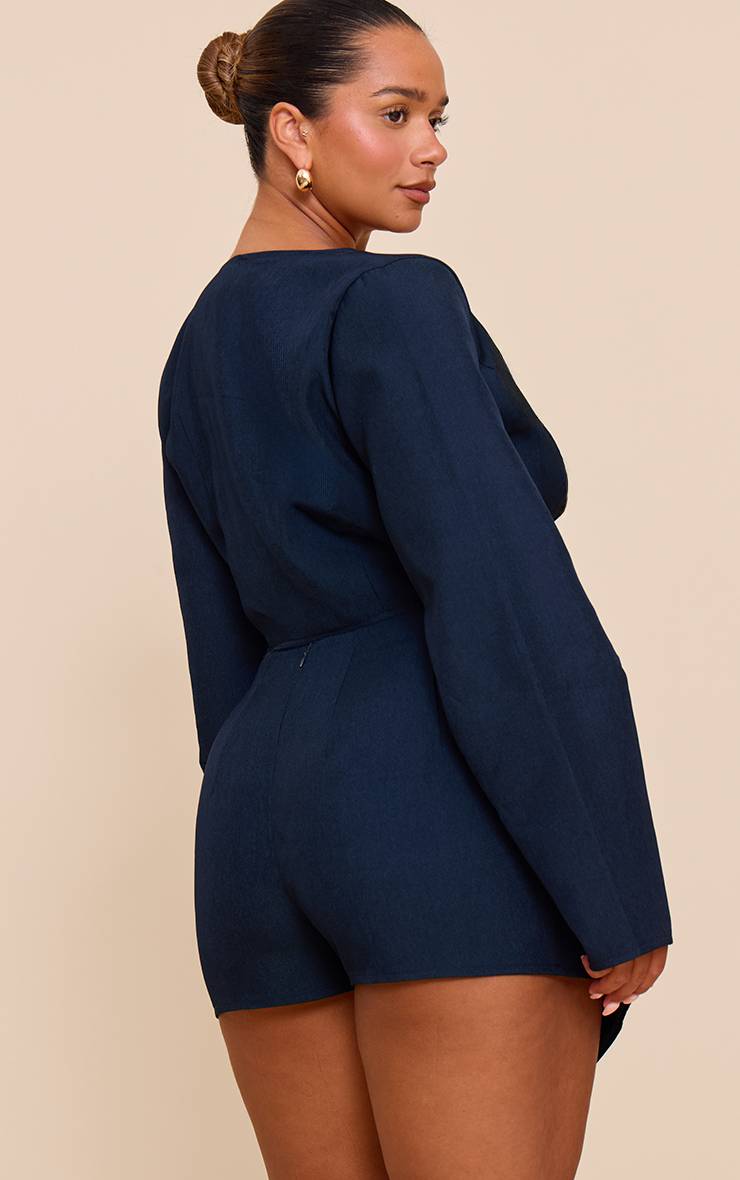 Bleu Marine Blazer Asymétrique À Boutons Martelés Ajusté
