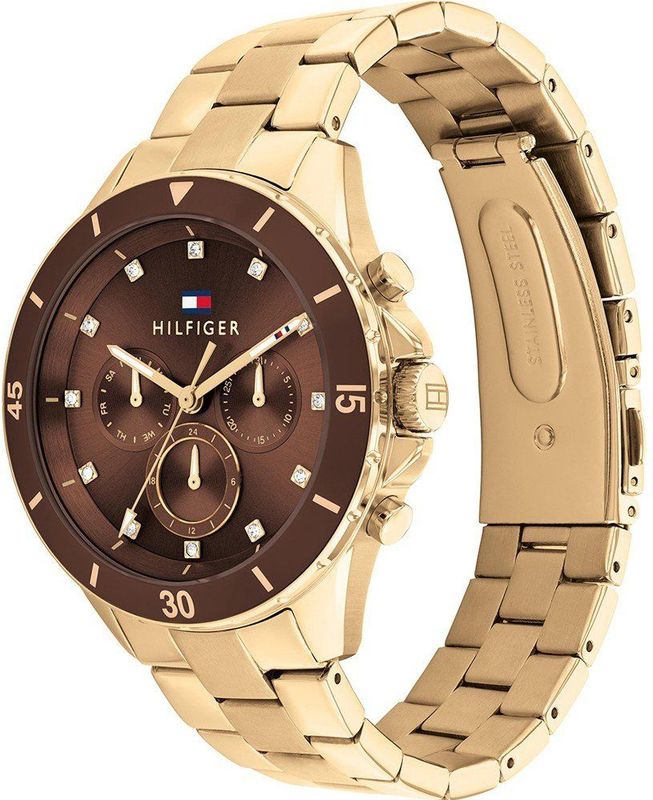 Tommy Hilfiger - Analoog Multifunctioneel Kwartshorloge - Chocoladebruin - Dames - Roestvrijstalen Armband