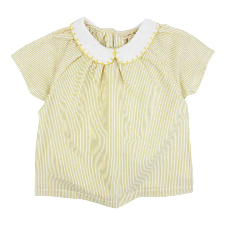 La Petite Collection Blouse Brodée Rayures | Jaune