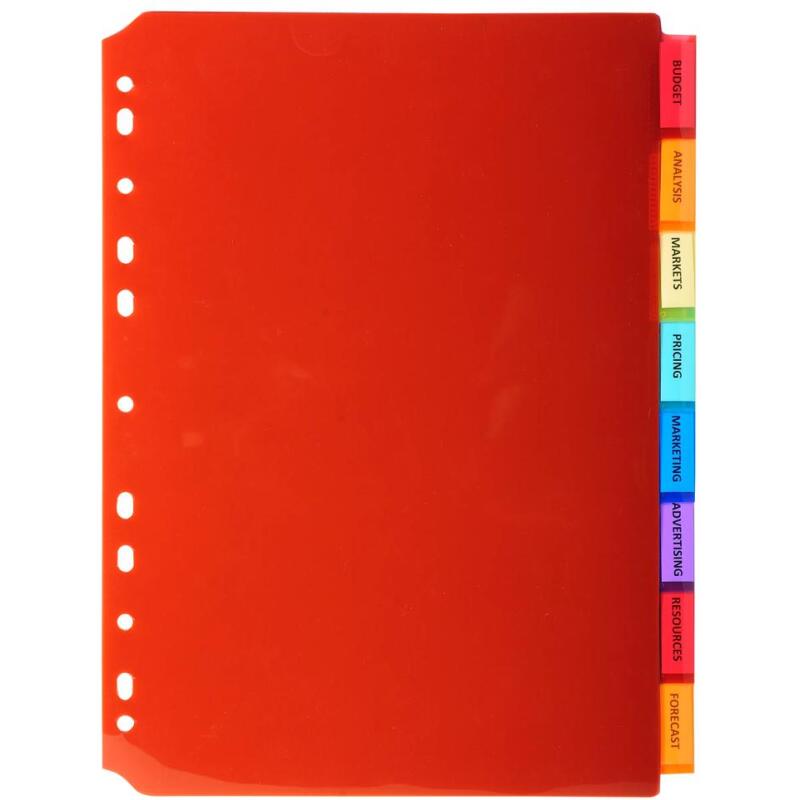 Intercalaires A4 PP transparent couleurs avec porte étiquette 8 positions
