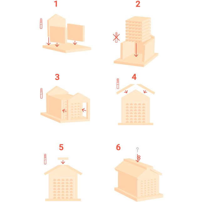 Kit hotel abeille solitaire en bois + colle - 20 x 22 x   22 cm - 1 pc - 1 coloris