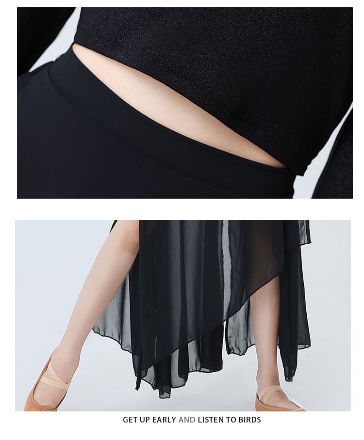 Lydiah - Set: Cold-Shoulder Dance Crop Top + High Waist Inset Shorts Slit Rok