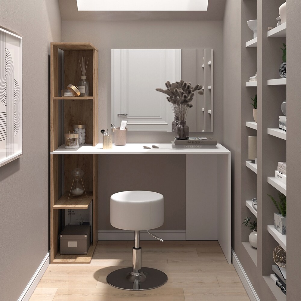 Vicco Schminktisch Tower Weiß Sonoma 122 x 55 cm mit Spiegel und Hocker