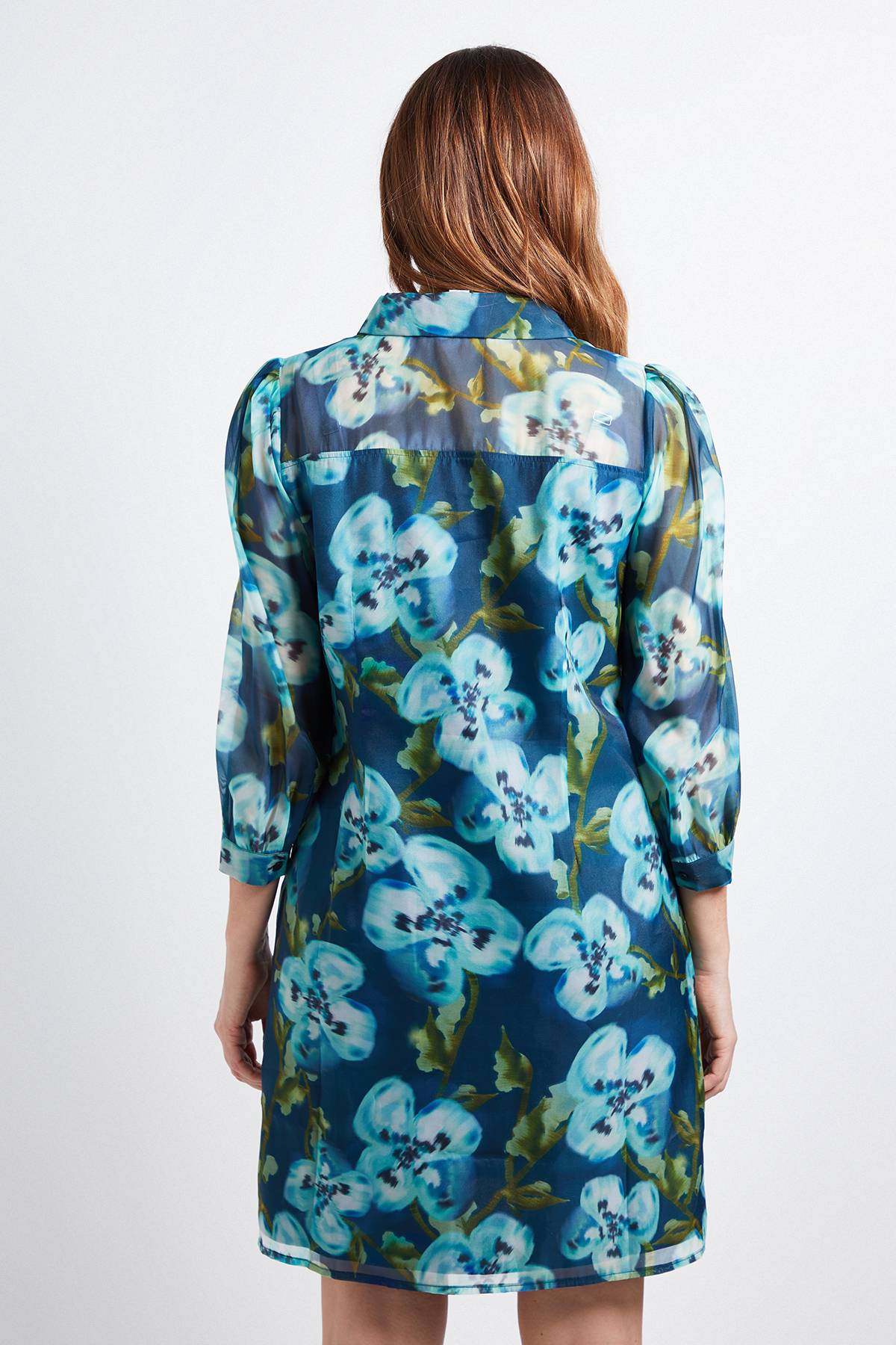 Wallis Robe Droite à Boutons en Organza Fleuri