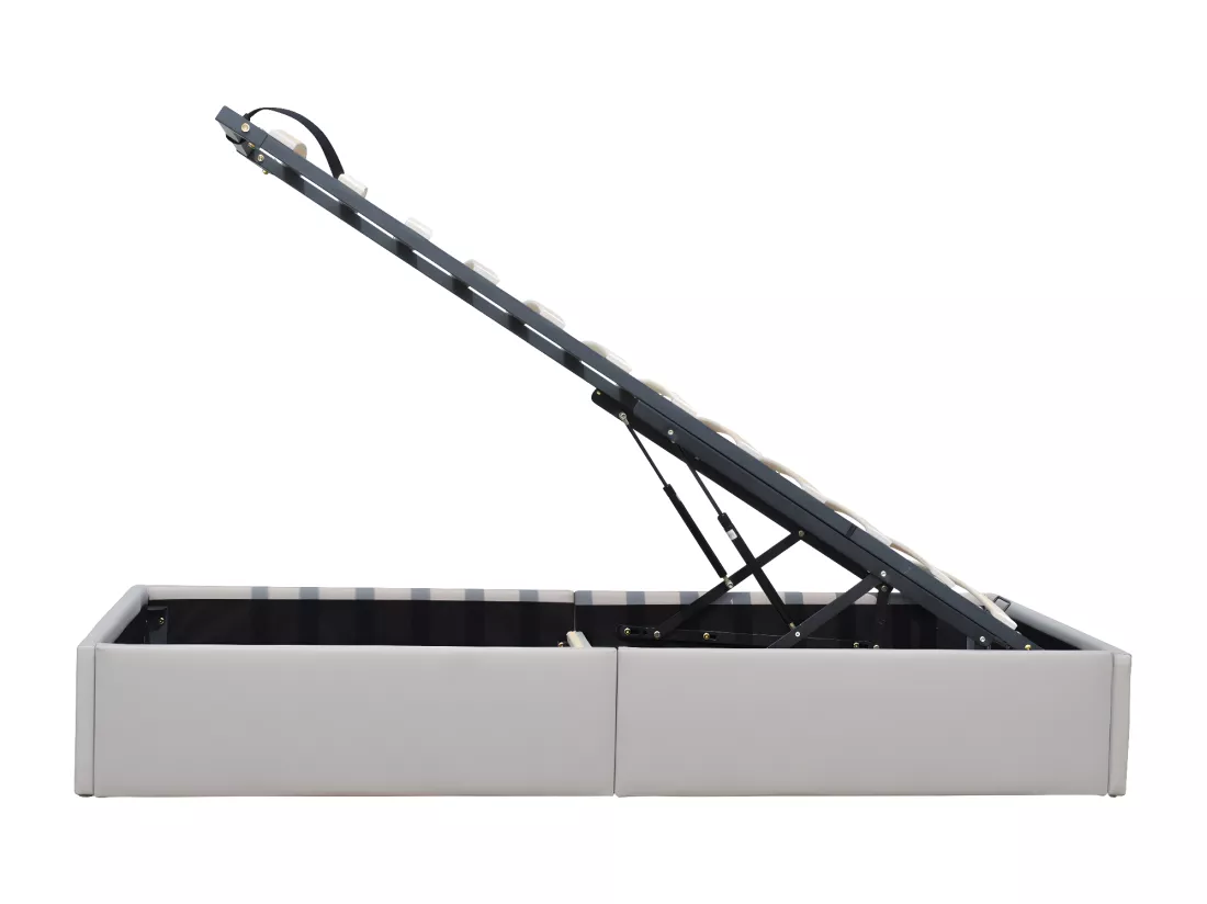 Lit Coffre Gris Loris 90x190 aux Pieds - Montage Facile et Entretien Simple Simili PVC