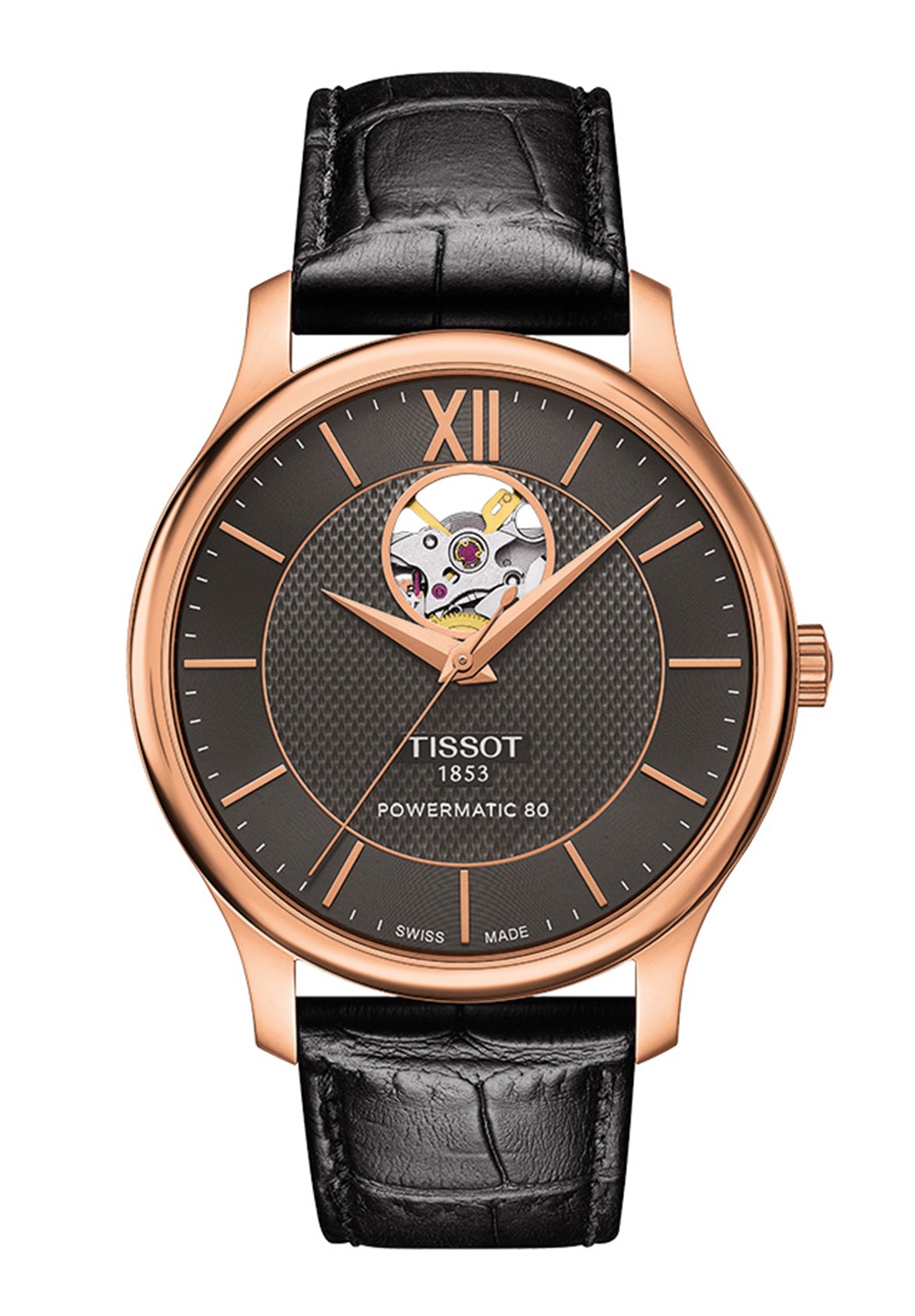 Tissot Tradition Open Heart Herrenuhr Automatik Braun