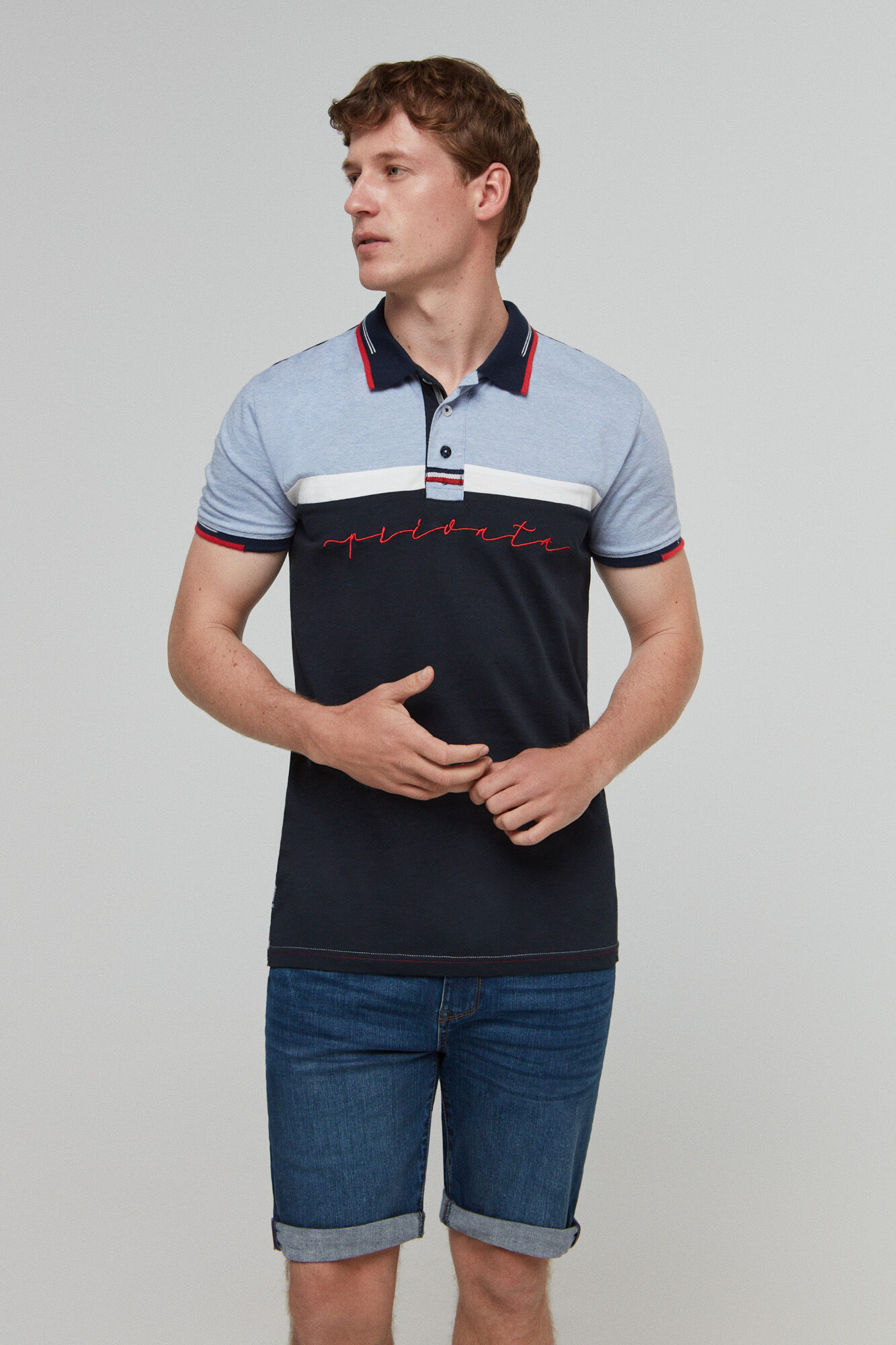 Polo alg mc bicolor private logo - Azul marinho