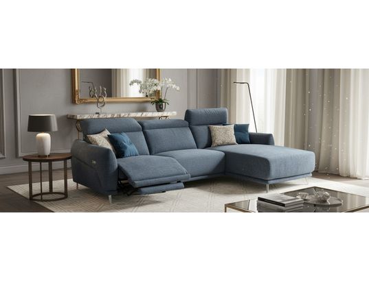 CONCEPT1 - Canapé tissu Munich 2 relax électrique bleu angle droite