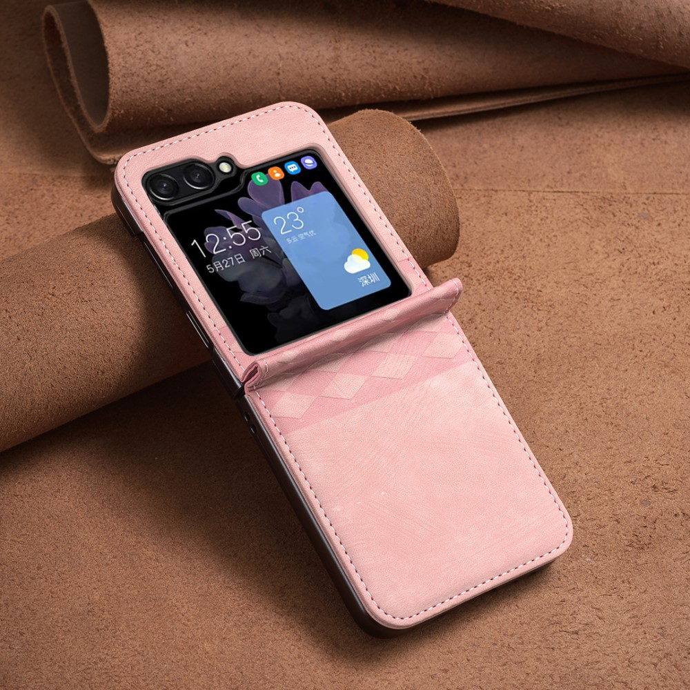 Samsung Galaxy Z Flip7 FE / Z Flip6 Leder Hardcase Schutzhülle Rauten Muster - Rosa