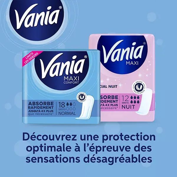 Absorventes menstruais Vania Maxi sem perfume, pacote com 12 unidades.