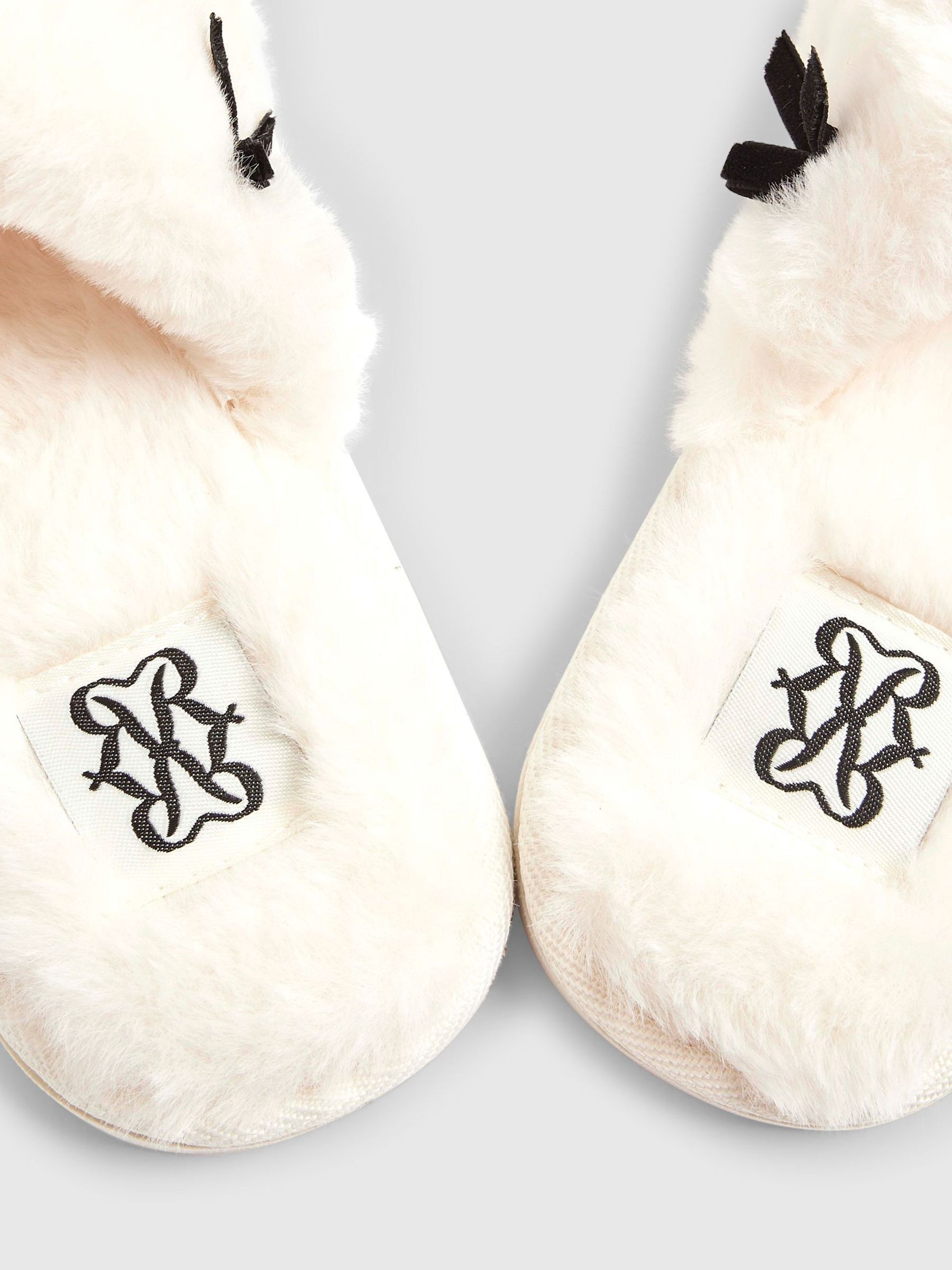 River Island Plush Cross Strap Embroidered Bow Slippers