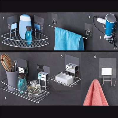 Accessoires de salle de bain chromé fixation électrostatique