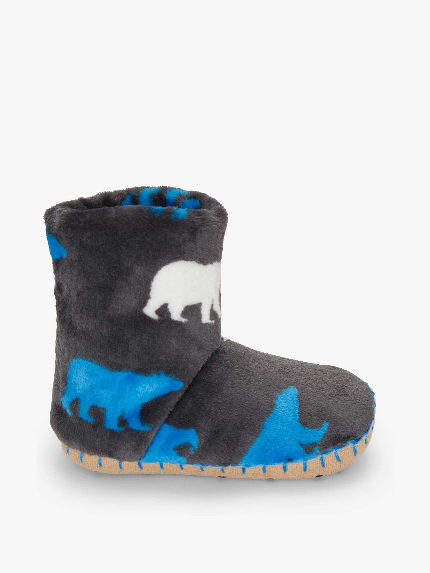 Hatley Grey Polar Bear Silhouette Fuzzy Fleece Slippers