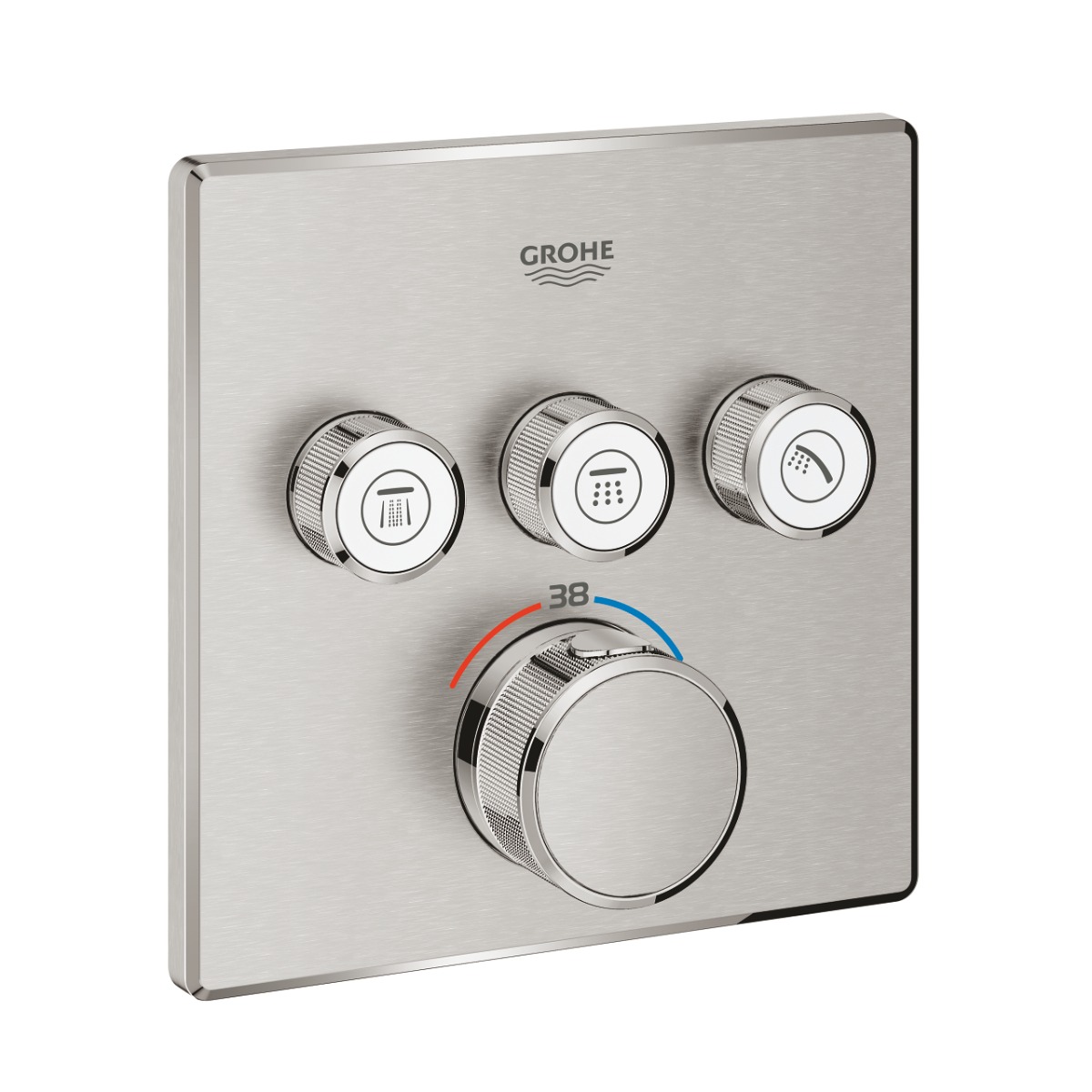 Grohe Grohtherm SmartControl thermostaat met omstel 3-weg vierkant supersteel