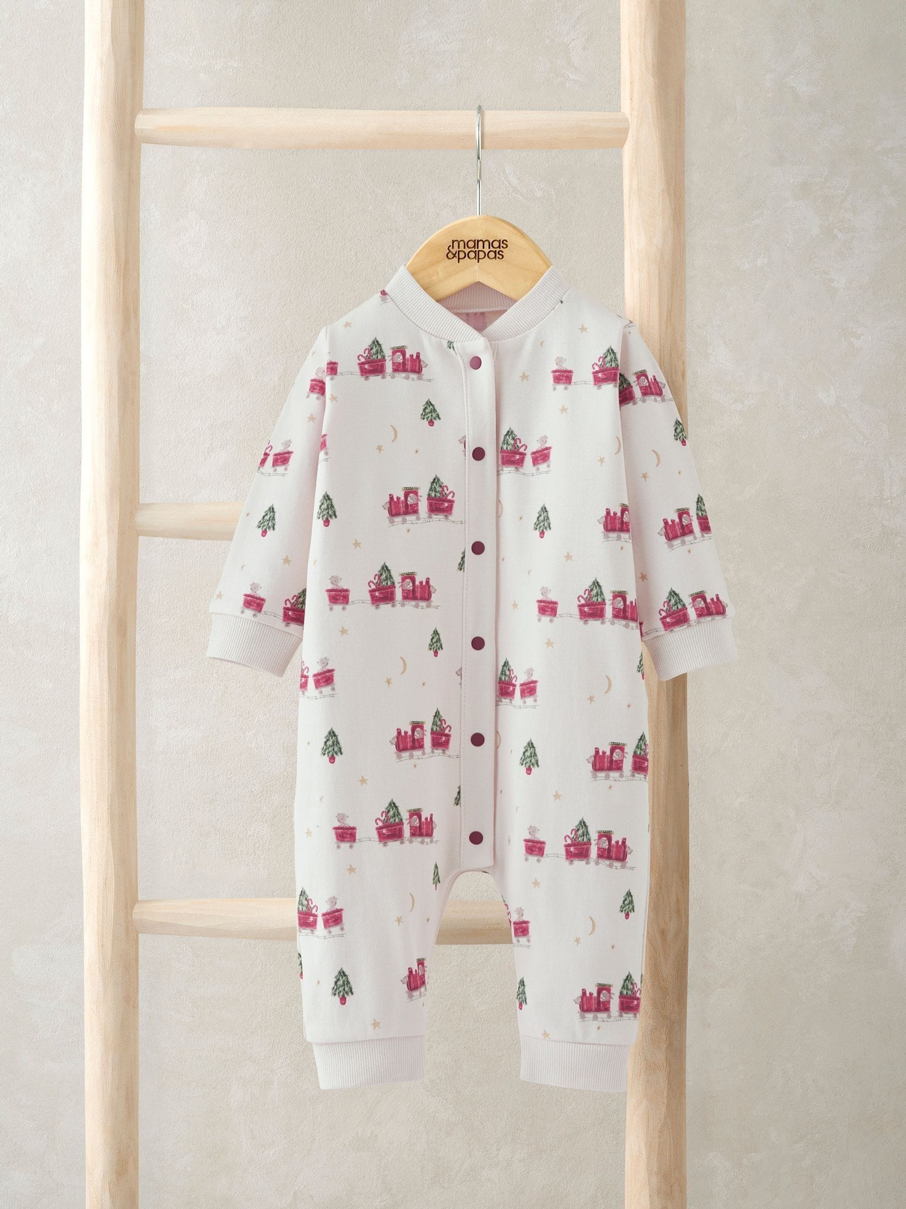 Mamas & Papas Train Print Christmas Romper