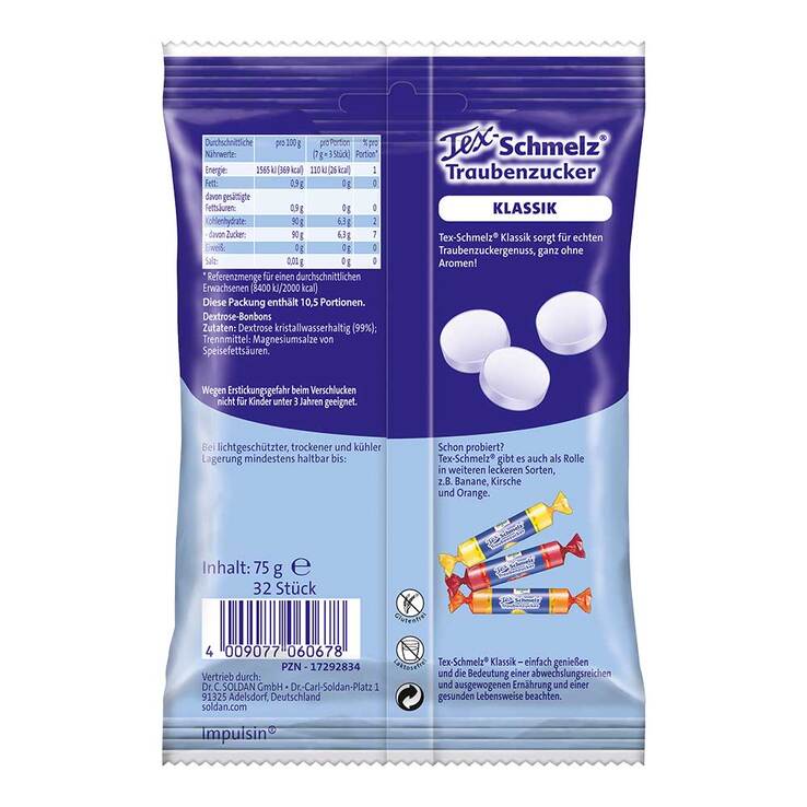 Tex-Schmelz Klassik Traubenzucker, 75 g